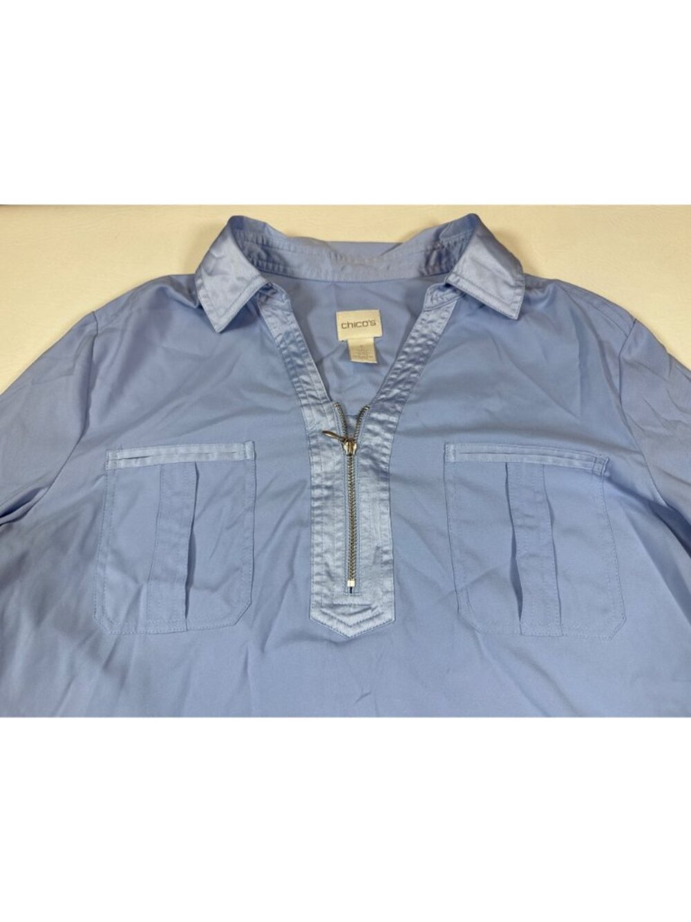 Chicos Womens Blue Tunic Shirt Size 1 With Pockets & Zipper (PP593) - Picture 7 of 10